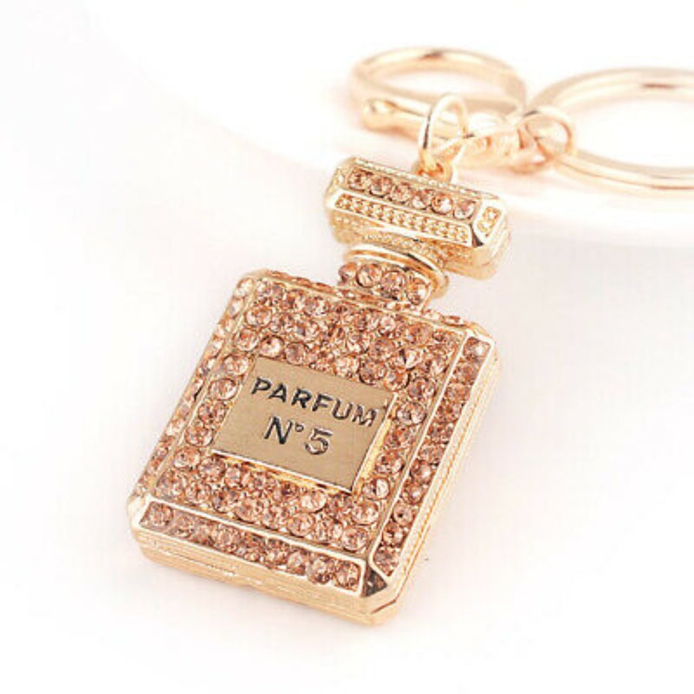 NEW Crystal Purse Charm Key Fob Chain Ring Zipper Pull Rhinestone Gold - Picture 2 of 4